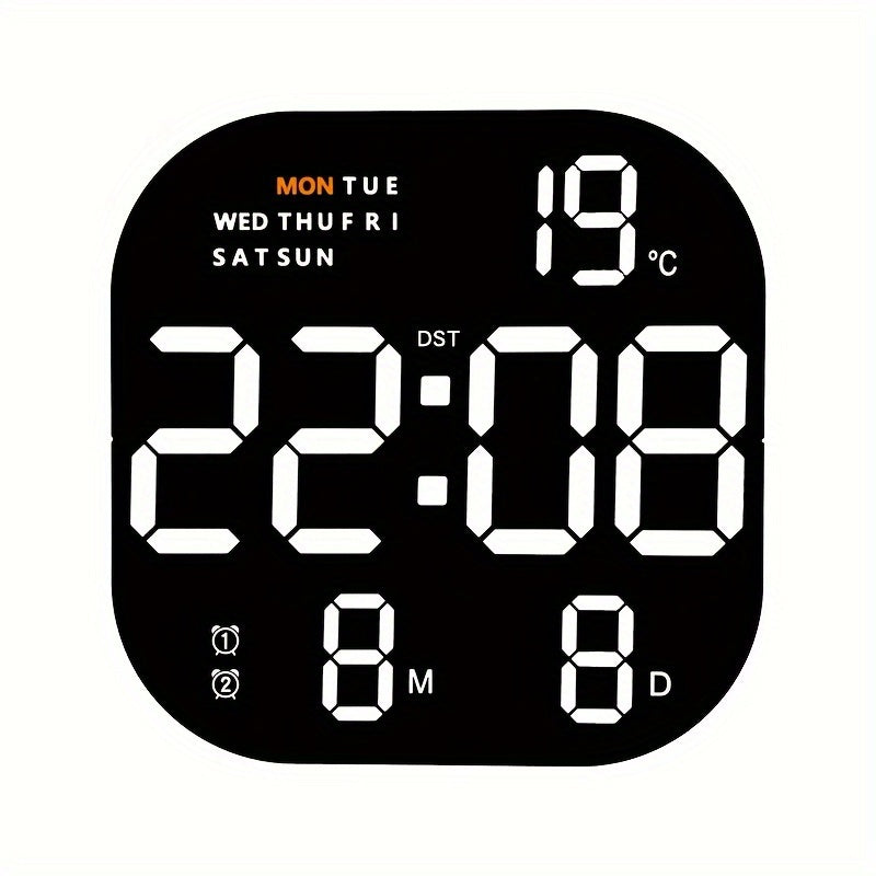 Large LED Wall Clock with Remote Control Digital Display Alarm Calendar Temperature