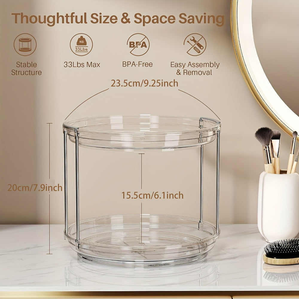 Organizador de plato giratorio Lazy Susan de 2 niveles, estante para especias de 23.5cm para cocina y baño