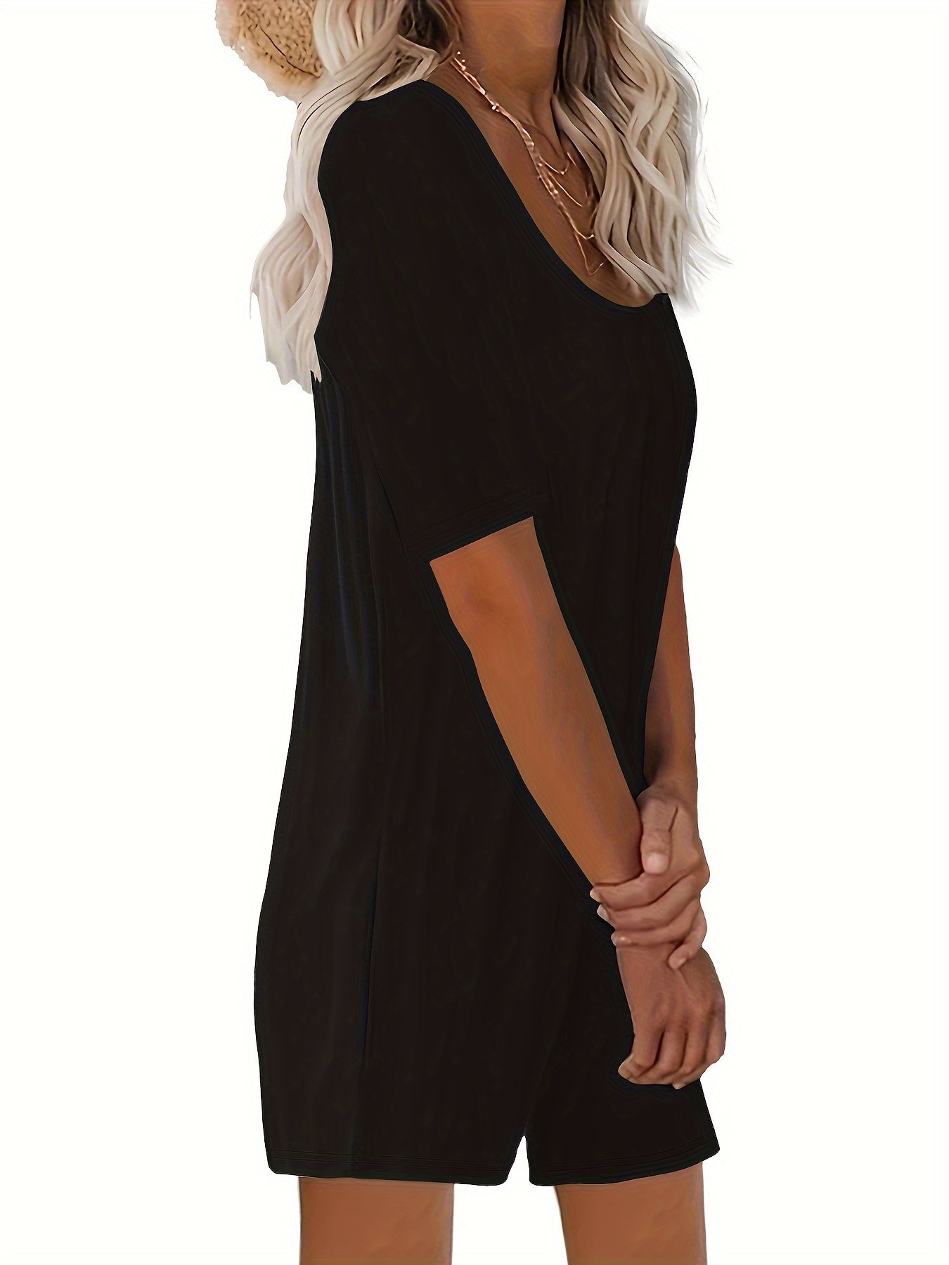 Women's Plus Size Solid Color Pocket Romper Casual Short Sleeve Summer Clothing