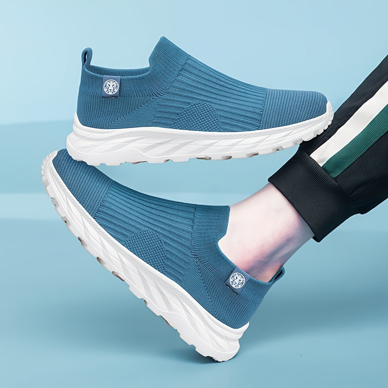 Zapatillas slip-on de punto transpirable para hombre, negras, para correr, senderismo y uso casual