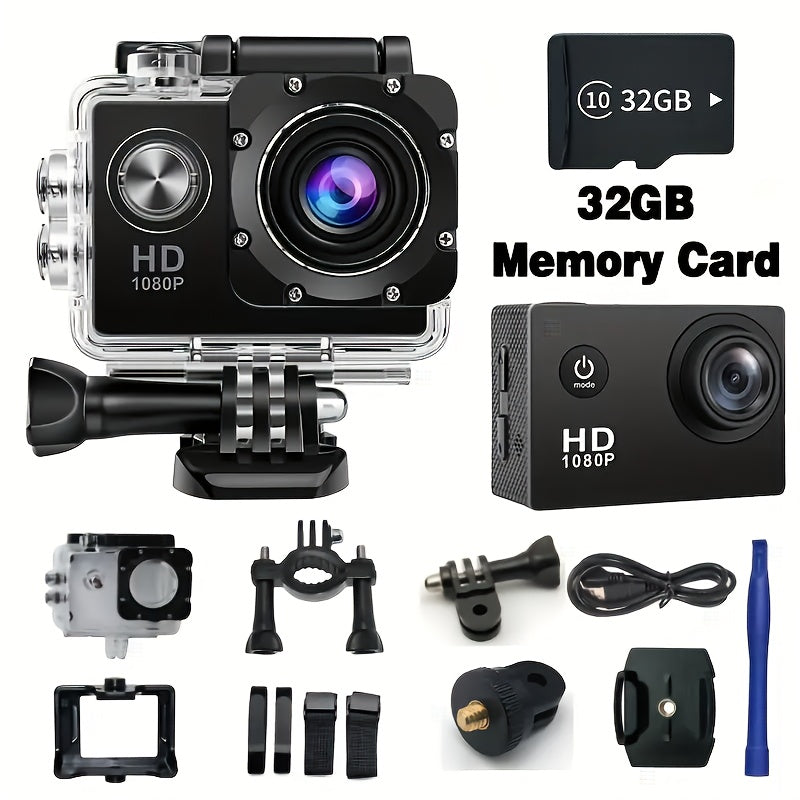 1080P HD Sports Action Camera with 2-Inch Screen 140° Wide Angle Kit 8GB 32GB SD Cards