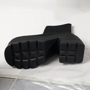 Women’s Chunky Platform Ankle Boots Black Faux Cover Slip-On High Heel