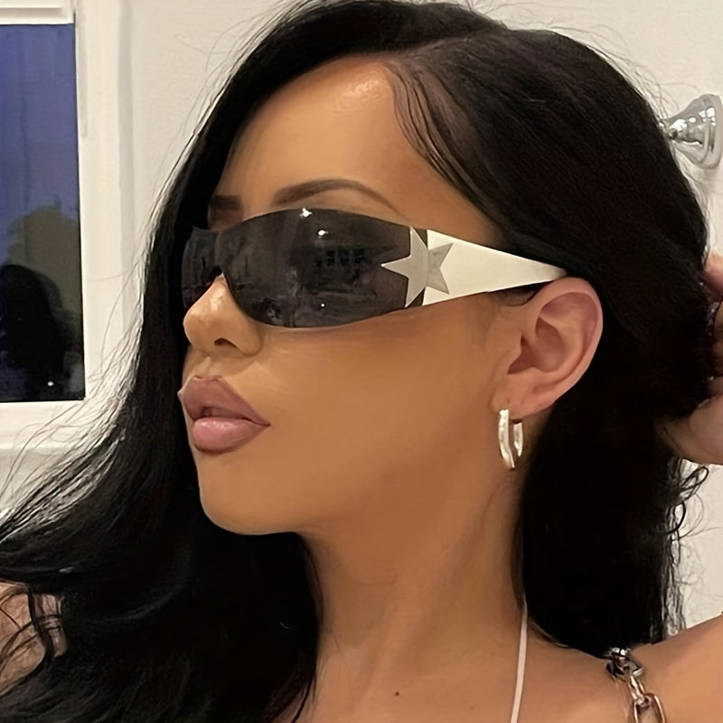 Безободковые очки с деталями в виде пентаграммы и градиентной оберткой в стиле Y2K для панк-моды