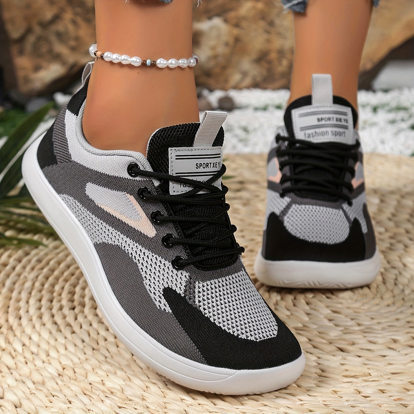 Women's Wide Platform Sneakers Breathable Fabric Running Shoes Black/Gray