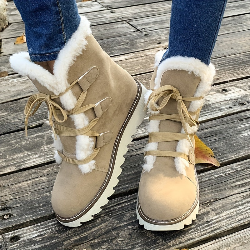 Women's Pink Winter Snow Boots Plush Lined Faux Fur Mid-Calf