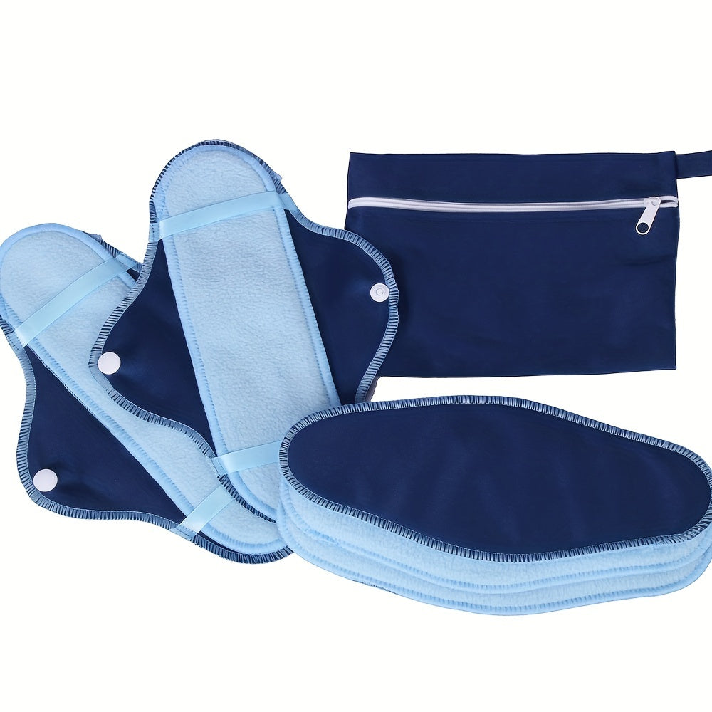 8 Reusable Blue Polar Fleece Menstrual Pads Waterproof Washable for Periods and Panty Liners