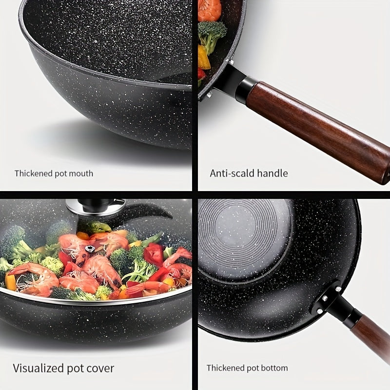 Non-Stick Cookware Set with Woks Stir-Fry Pans Griddle and Skillet for Gas and Induction