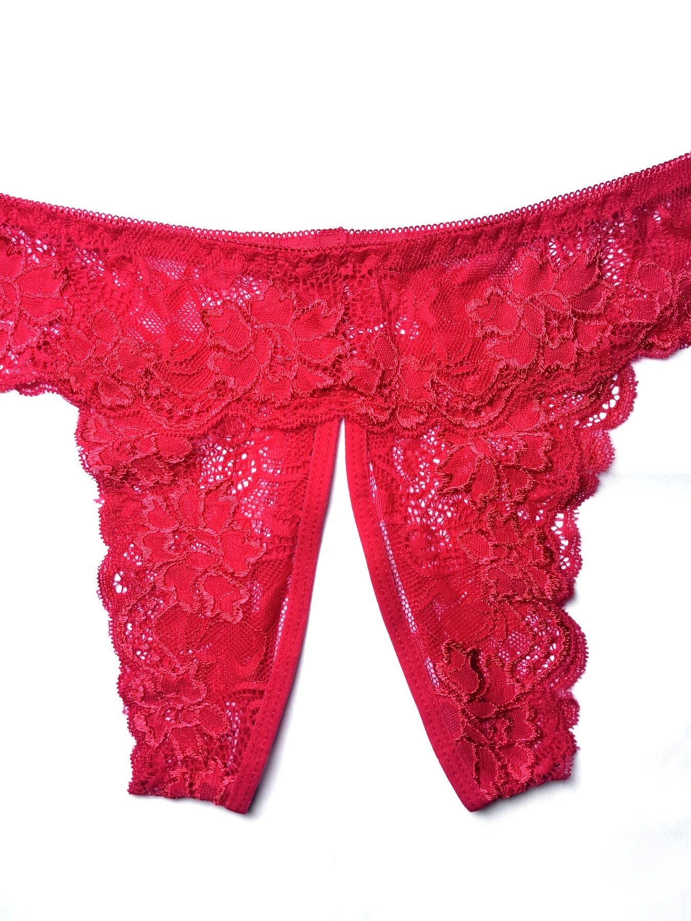 Women's Lace Trim Triangle Lingerie and Mesh Open Crotch Panties