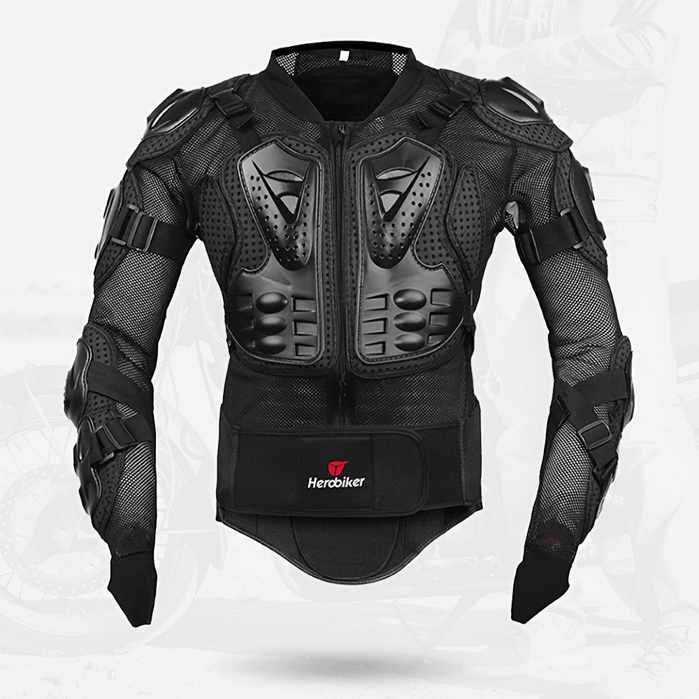 Unisex Black Motorcycle Armor Jacket Breathable Fabric Long Sleeve Zipper Riding Gear