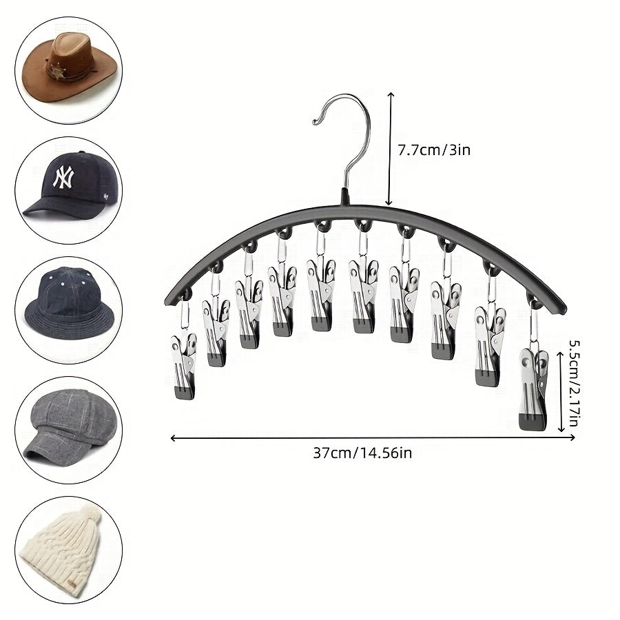 1-Piece Hat Hanger with 10 Clips for Hats Jeans and Pants Space-Saving Closet Organizer
