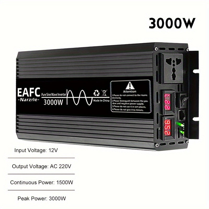 Car Power Inverter 12V to 220V Pure Sine Wave 2000W Continuous Peak 4000W