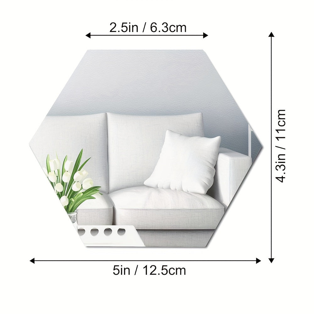 Silvery Acrylic Hexagon Mirror Wall Decals for DIY 3D Home Decor