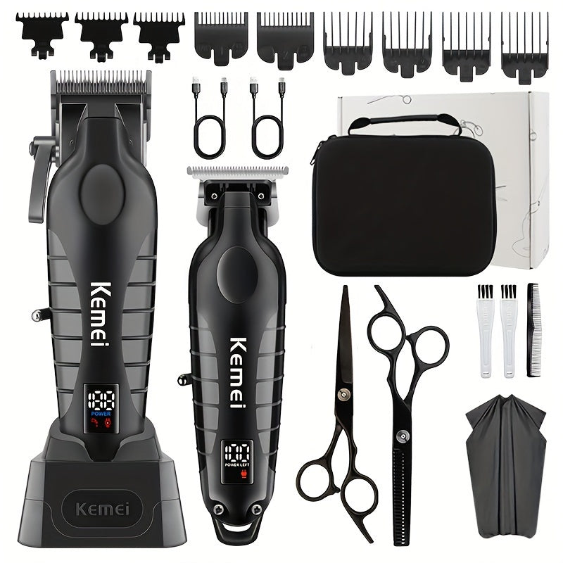 Electric Hair Clipper Set Cordless USB Rechargeable LCD Display Temperature Control for Home Salon