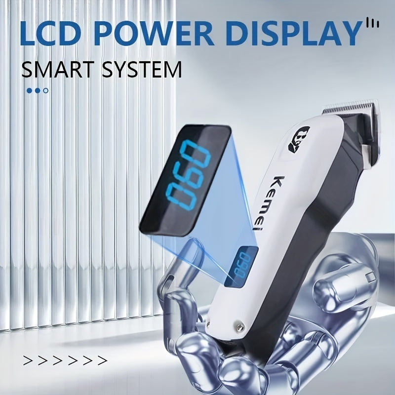 Профессиональный беспроводной машинка для стрижки волос Kemei для мужчин, USB-заряжаемый триммер для барберов с ЖК-дисплеем, литиевая батарея.