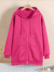 Plus Size Women's Hoodie with Stretch Solid Color Zip-Up Winter Sweatshirt