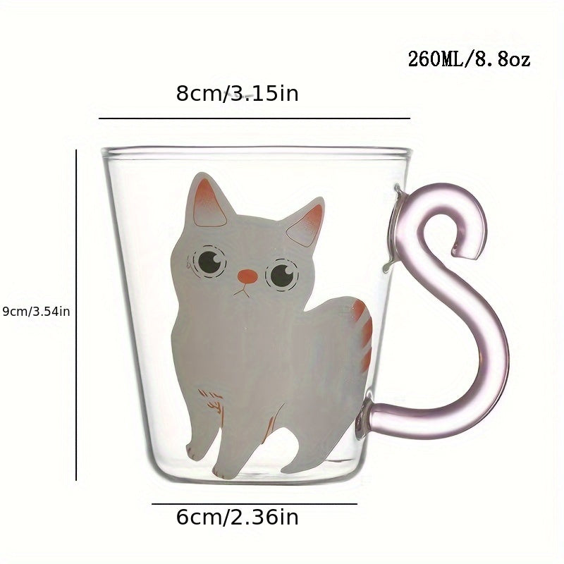 8.8oz Cat Glass Mug Heat Cold Resistant Reusable Animal Print Coffee Tea Cup