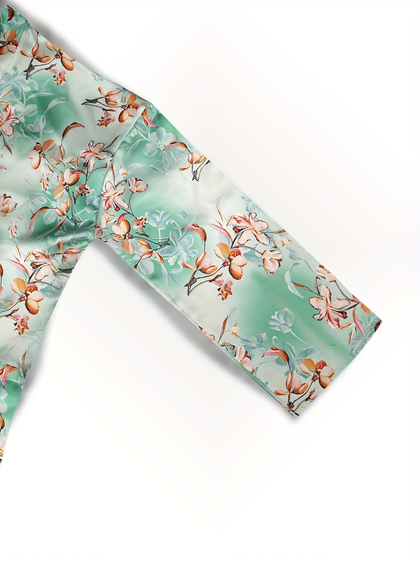 Plus Size Satin Floral Lounge Robe Long Sleeve Open Front Nightgown