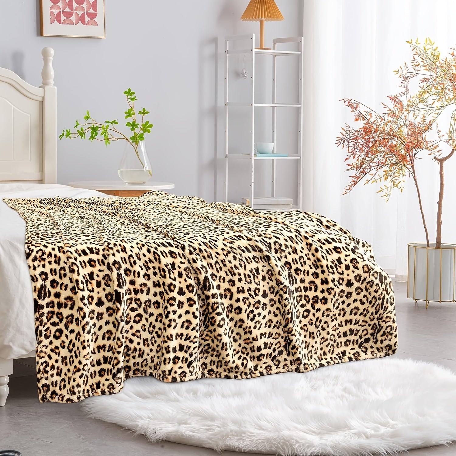 Cheetah Print Plush Fleece Blanket for Sofa Bed Couch Double Side Cozy Throw