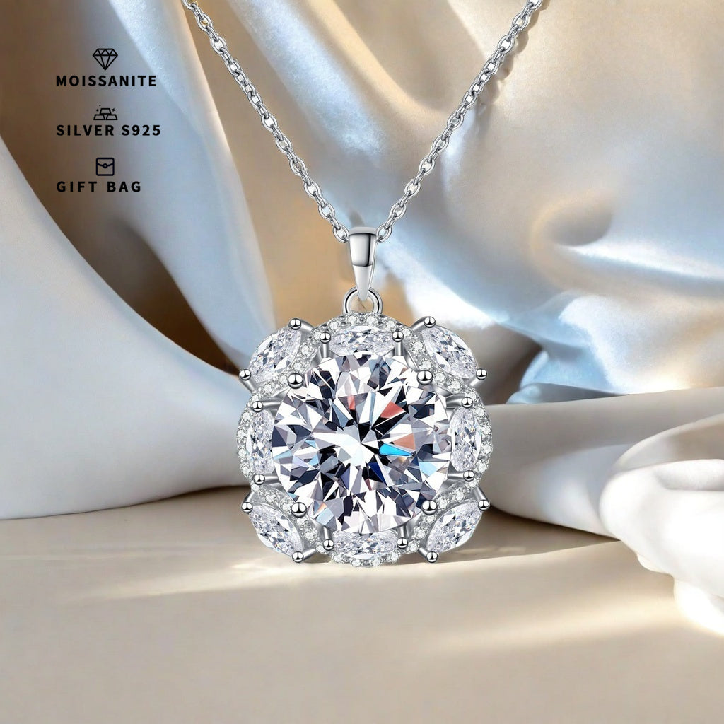 Sterling Silver Pendant with 10CT Round Synthetic Moissanite Jewelry for Women