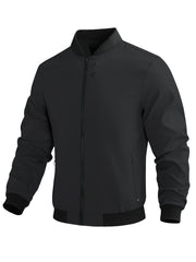 Plus Size Men's Windproof Jacket Casual Solid Zip Closure Fall Winter Polyester