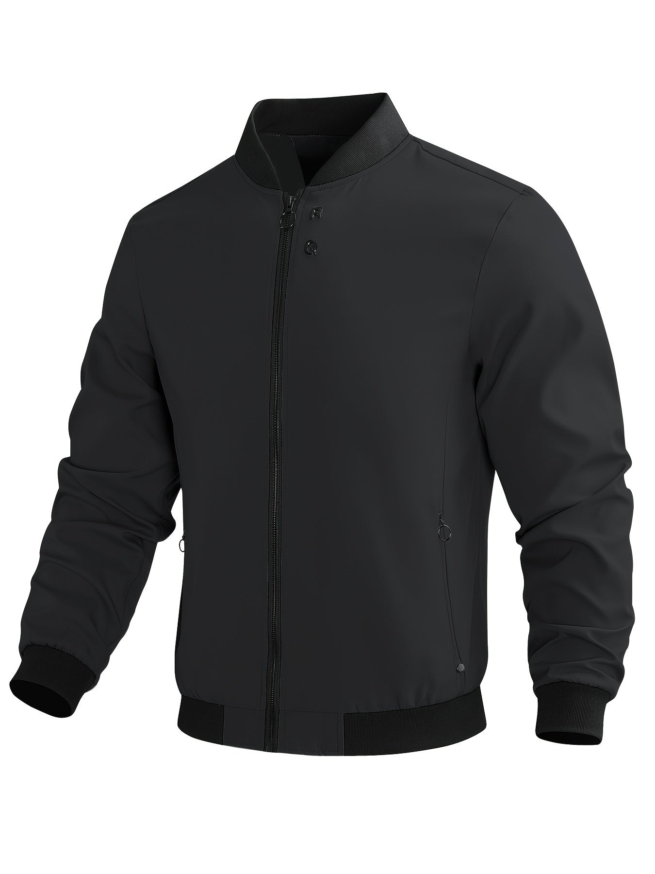 Plus Size Men's Windproof Jacket Casual Solid Zip Closure Fall Winter Polyester
