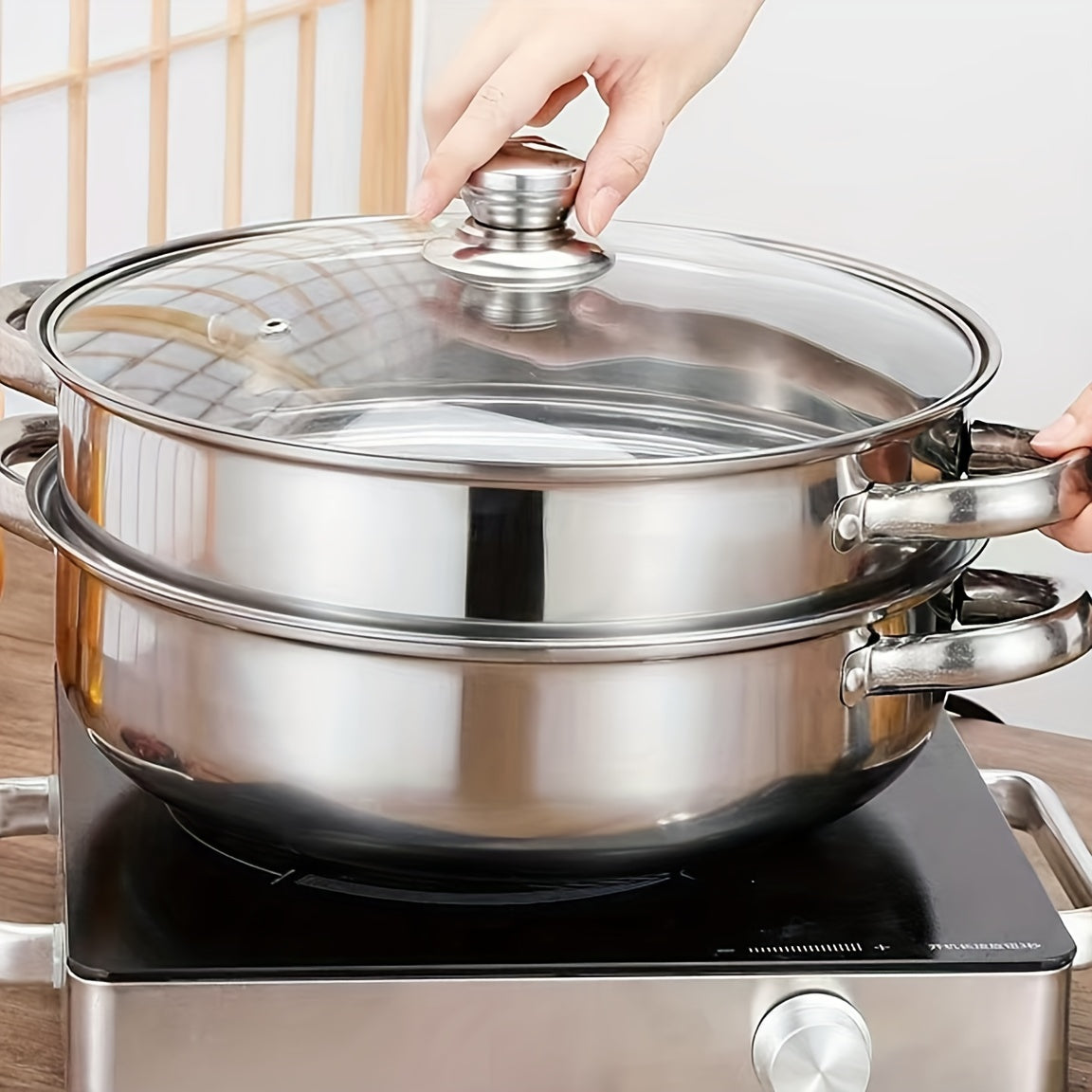Stainless Steel 2-Tier Steamer Pot with Lid for Vegetables Dumplings Stocks