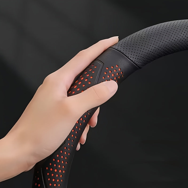 Universal PU Leather Steering Wheel Cover Breathable Durable 38cm Black Blue