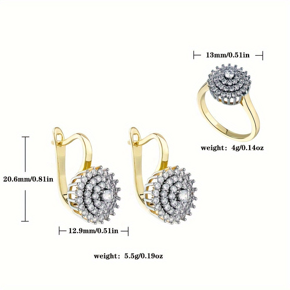 Gold-Plated Jewelry Set Earrings and Ring with Cubic Zirconia for Women