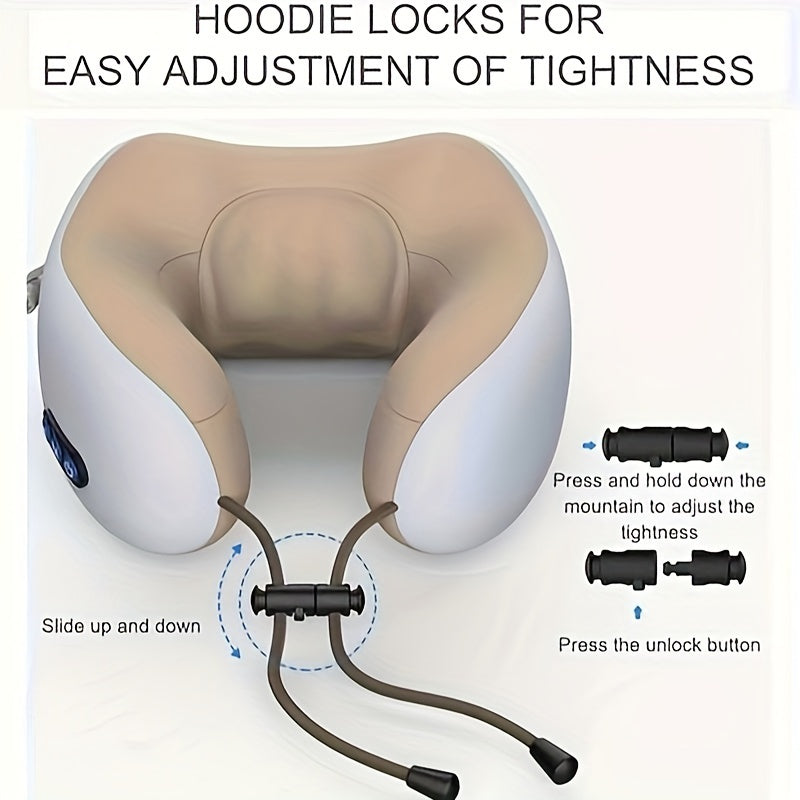 Portable Electric Neck Massager with Heat U-Shaped Heated Massage Pillow Memory Foam Rechargeable Battery for Travel Office Home