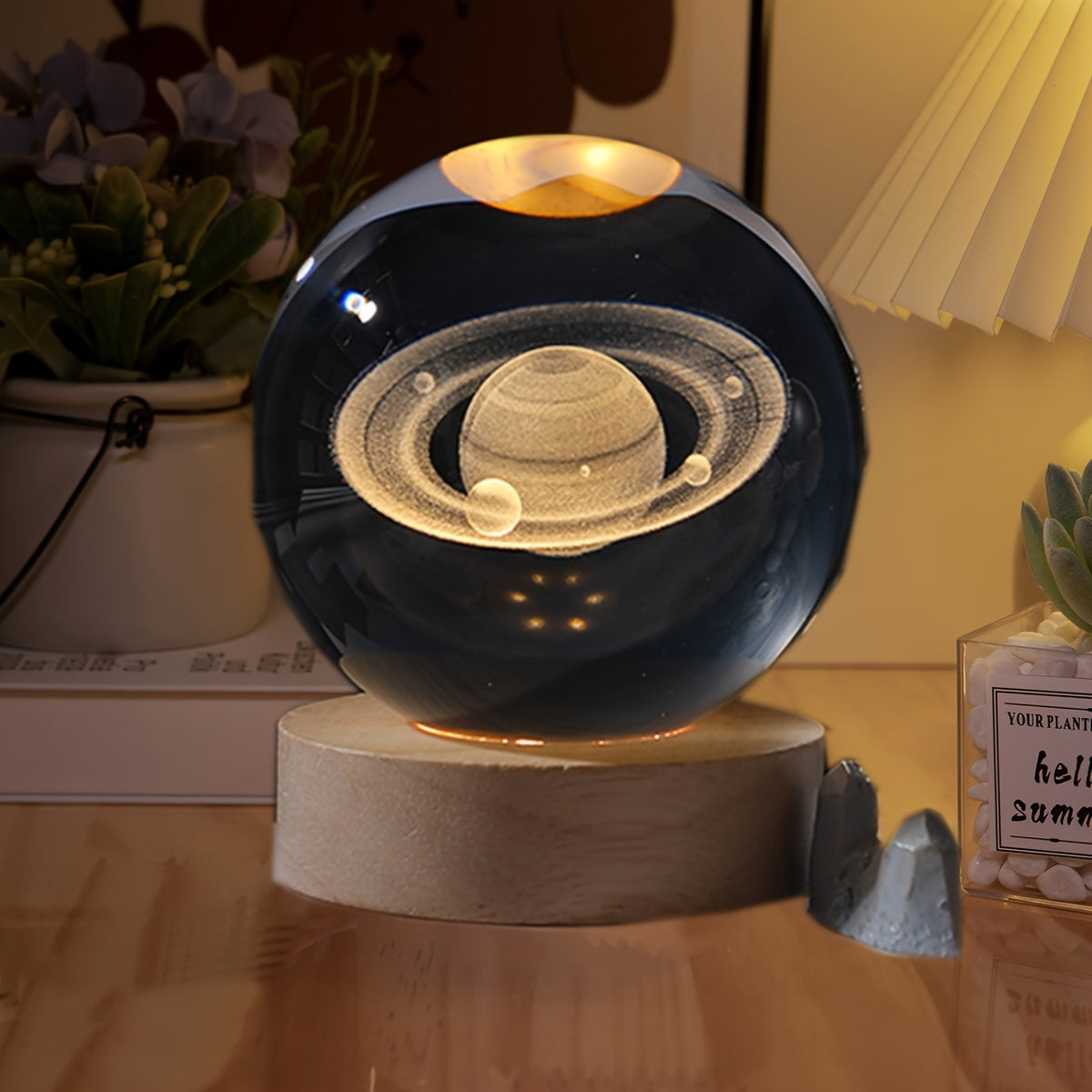 Crystal Saturn Night Light with Celestial Glow for Bedroom Decor