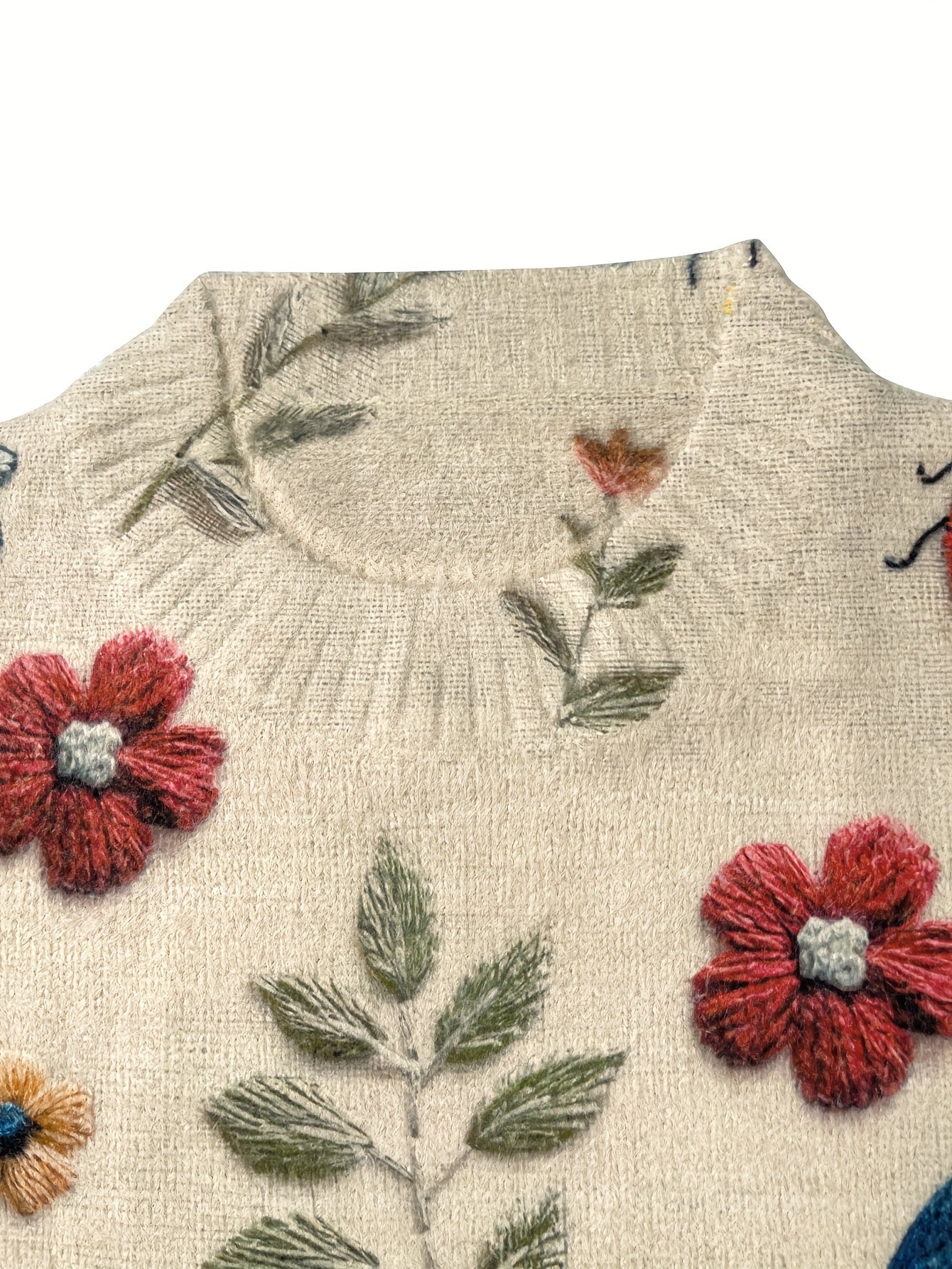 Plus Size Women's Crew Neck Sweater 3D Insect Leaf Print Thick Casual Long Sleeve