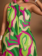 Plus Size Women's Off-Shoulder Jumpsuit Geometric Print Fall Casual Wear