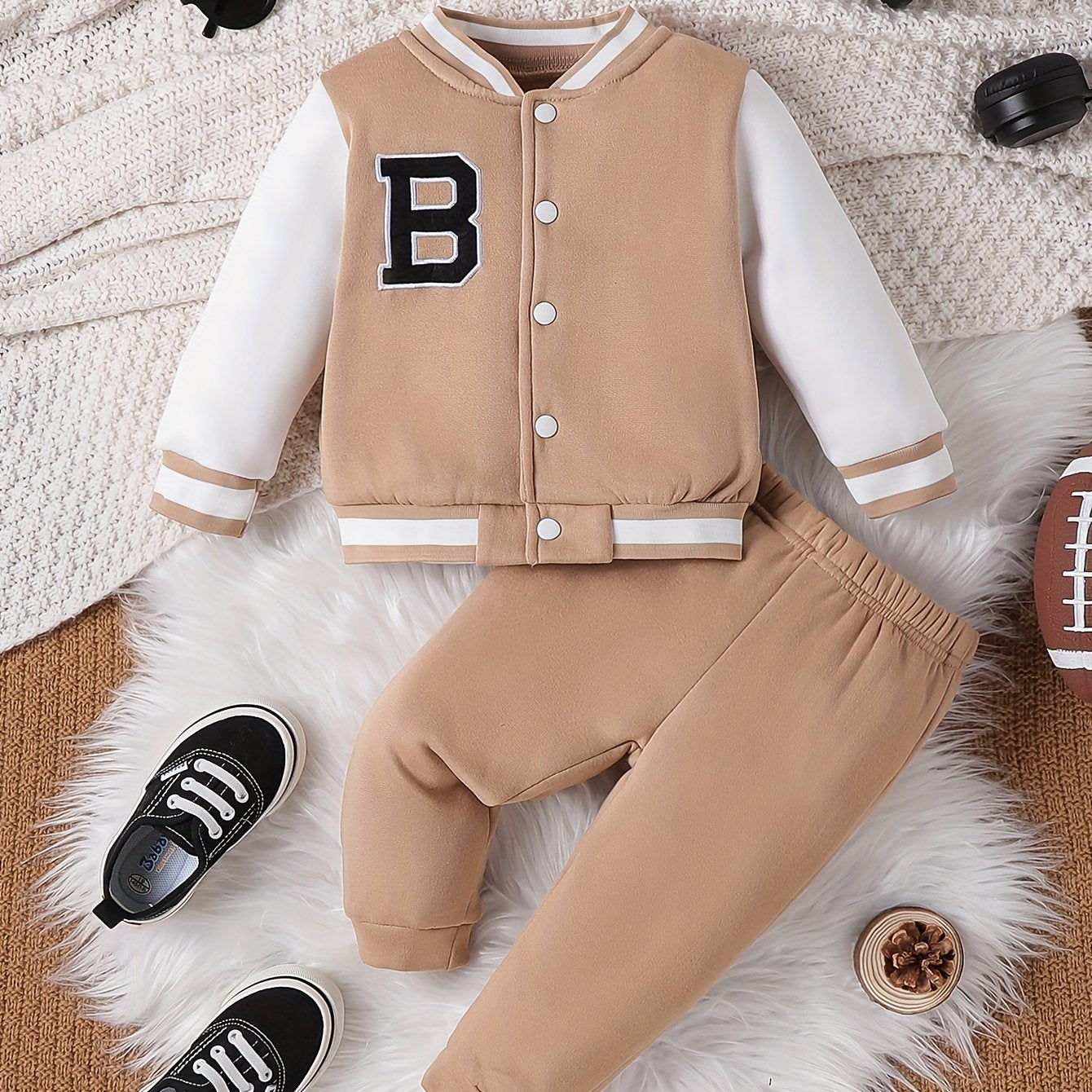 Baby Boys' Fall Winter Baseball Jersey Set with Letter Pattern Coat Top and Pants