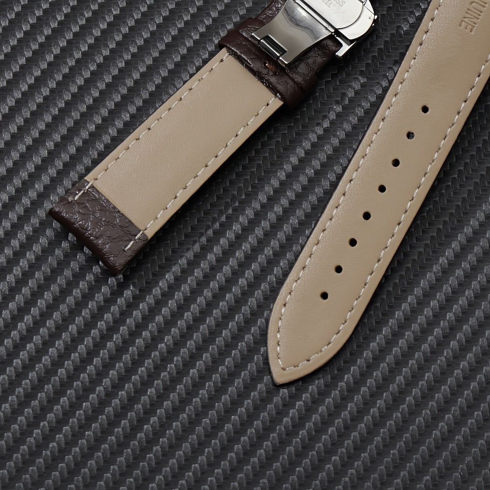 Synthetic Leather Watch Strap with Butterfly Clasp White Adjustable for Men Women