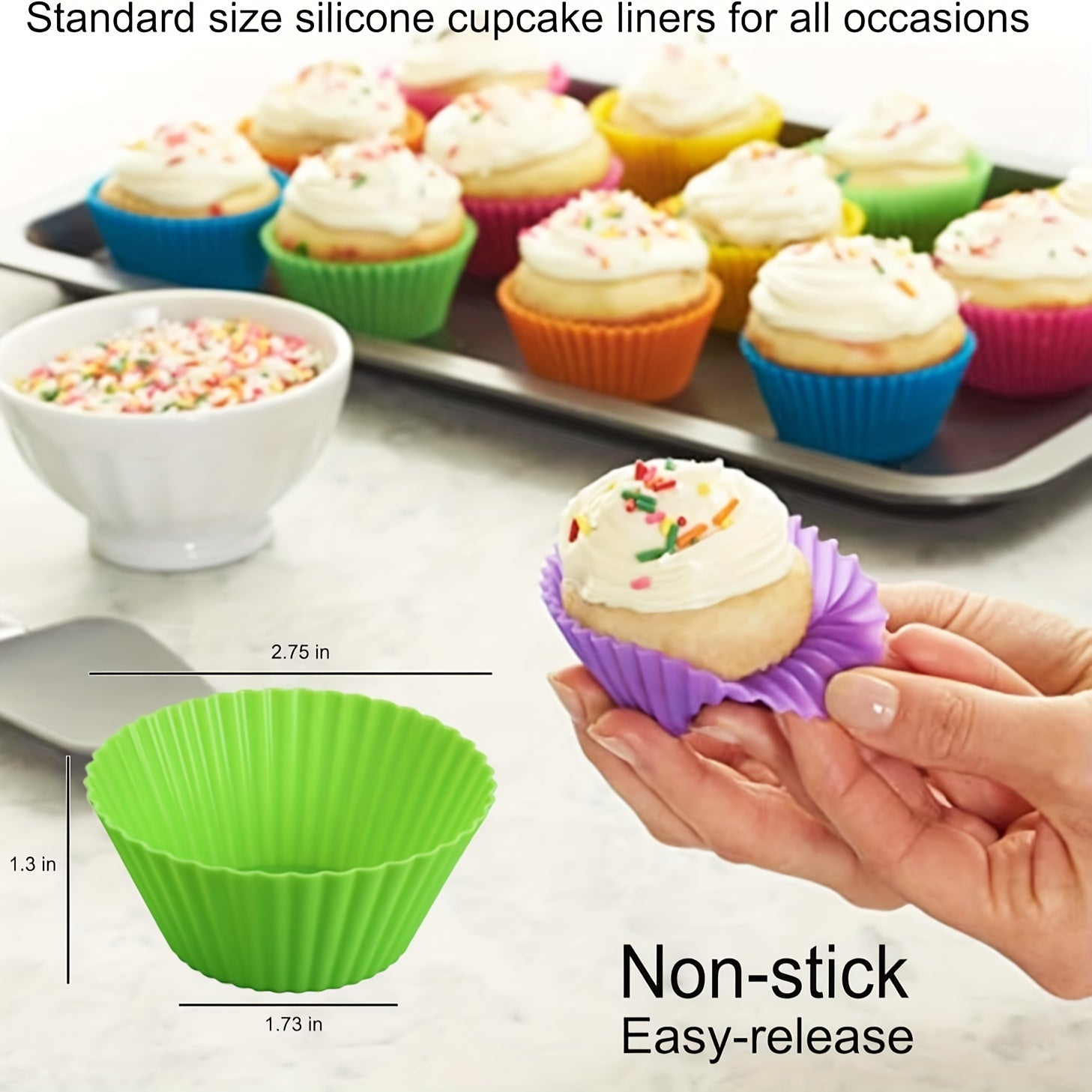 Set of 24 Silicone Cupcake Liners Nonstick Baking Cups in 4 Shapes Round Star Heart Flower