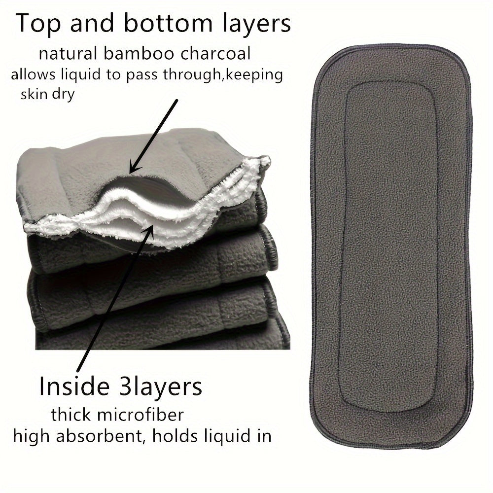 Three-Piece Bamboo Charcoal Cloth Diaper Inserts Five-Layer Water Absorbent