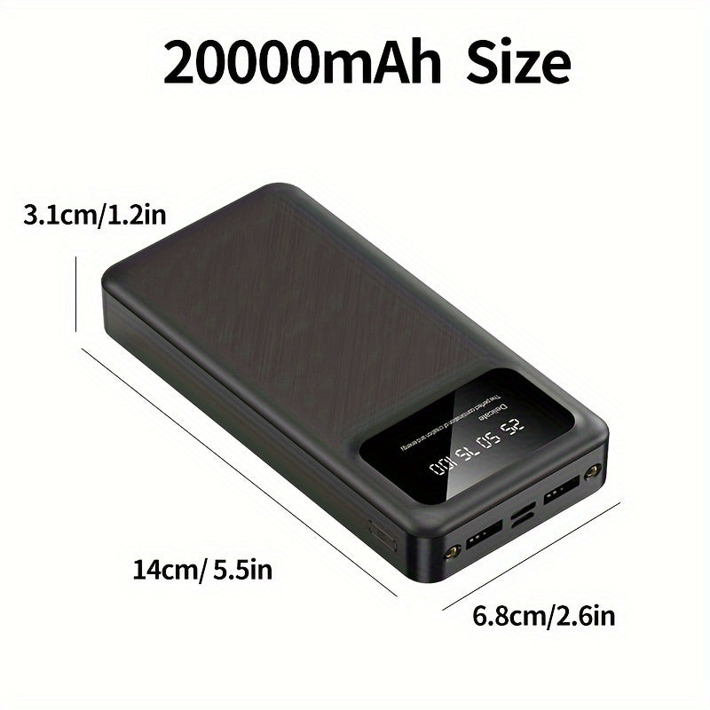 20000mAh Portable Power Bank with Dual LED Lights and Large Screen Display