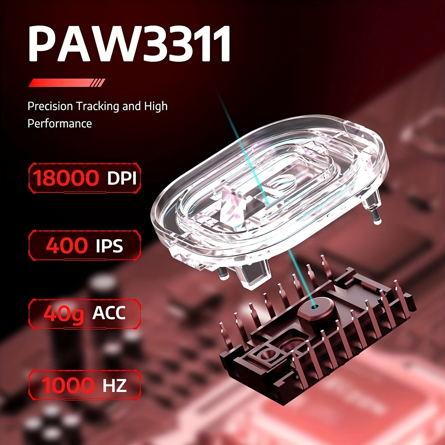 Wireless Gaming Mouse 18K DPI Optical Ambidextrous Ultralight 59g Tri-Mode Connectivity