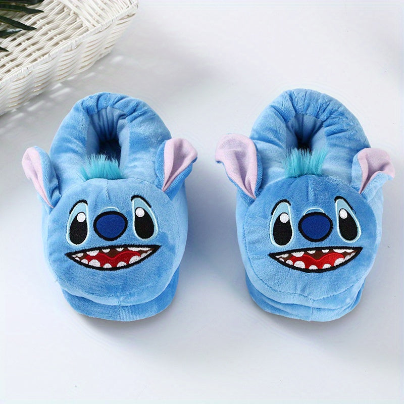 Unisex Plush Corduroy Slippers Warm Indoor Footwear Blue Cartoon