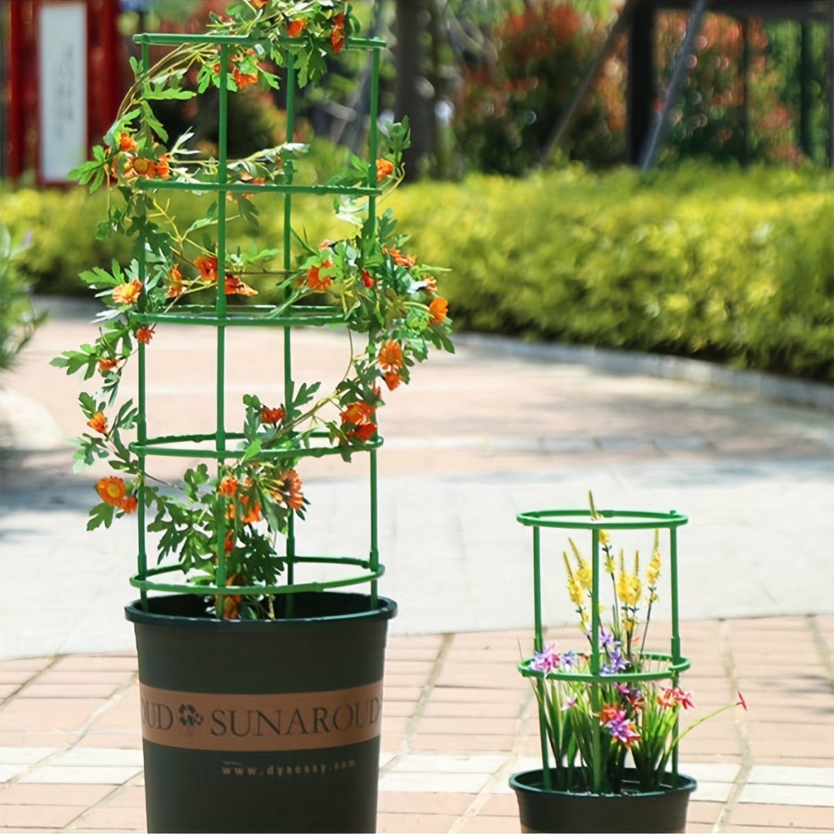 Durable Green 5-Tier Stackable Plant Support with Adjustable PVC Rings for Garden Flowers and Potted Plants