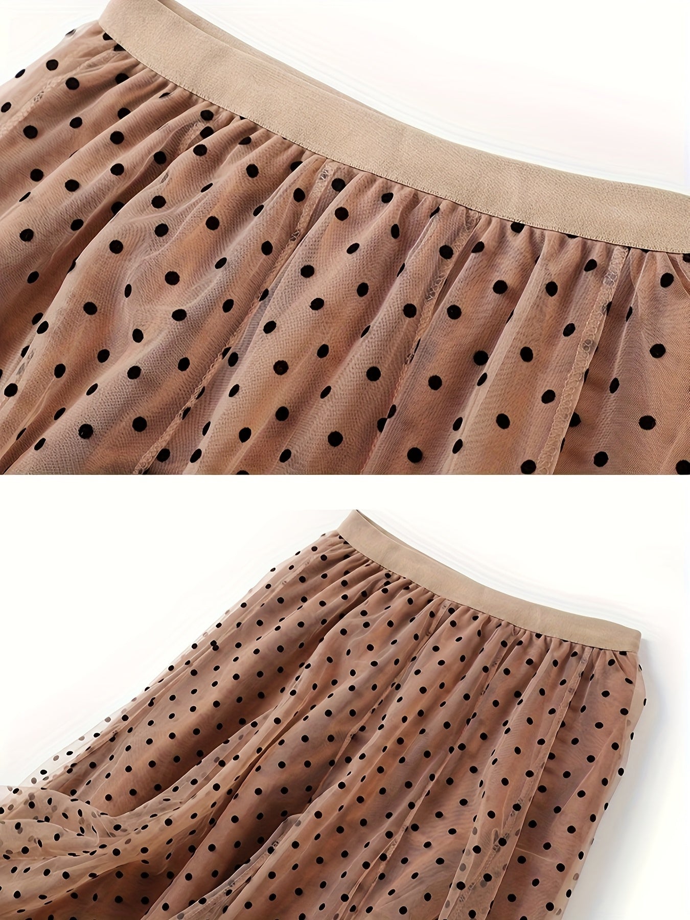 Falda midi de lunares de talla grande para mujer en línea A, con malla ligera y flocked