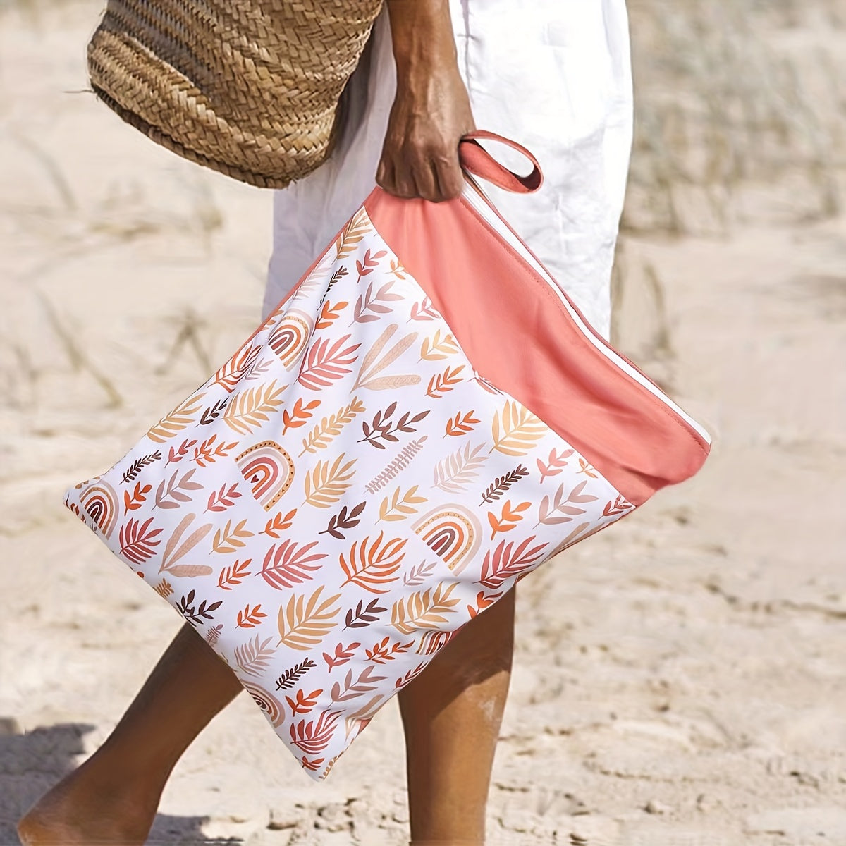 Polyesterdan tayyorlangan, nam-quruq alohida cho'ntakli, sayohat tashkilotchisi bo'lgan Leaf Print suv o'tkazmaydigan pampers uchun sumka, 14 yosh va undan katta yoshdagilar uchun mos, 1 ta paketda keladi.