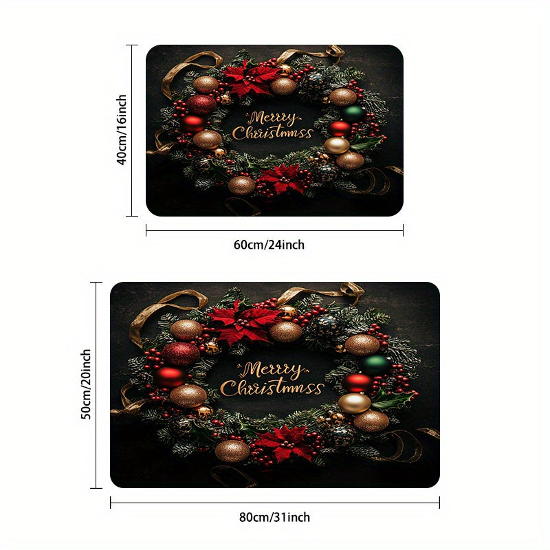 Juego de 3 felpudos navideños lavables de poliéster para puerta de entrada, decoración festiva para sala de estar