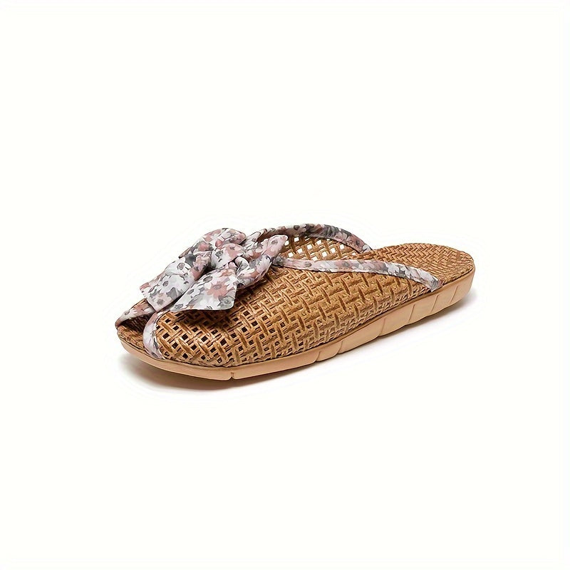 Women Summer Woven Grass Slippers Non-Slip Indoor Shoes