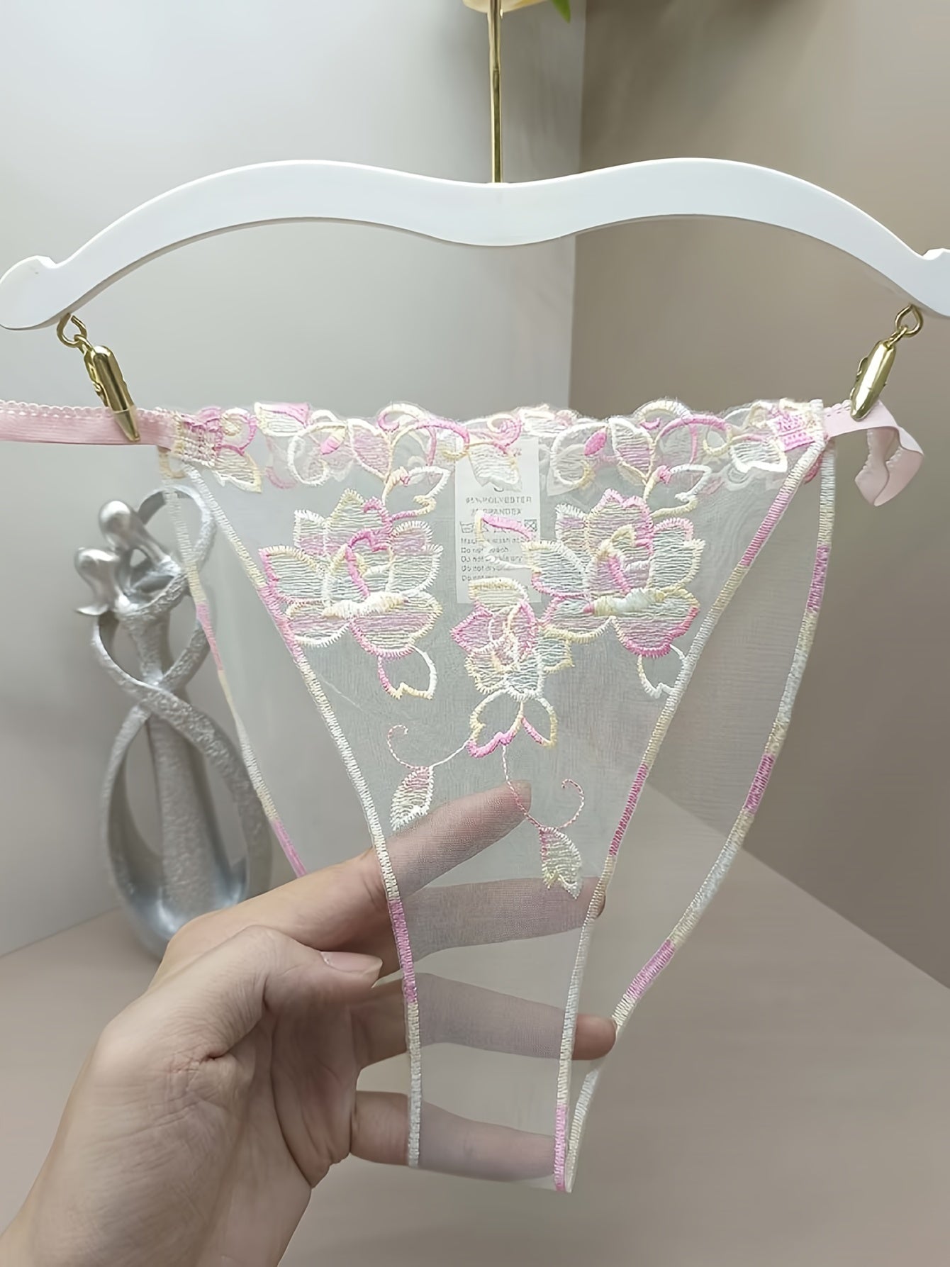 Women's Floral Mesh Panties 3-Pack No Crotch Polyester Spandex Knit Fabric Adult Briefs