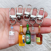 Set of 5 Miniature Resin and Alloy Beverage Bottle Keychains for Keys Phones Bags