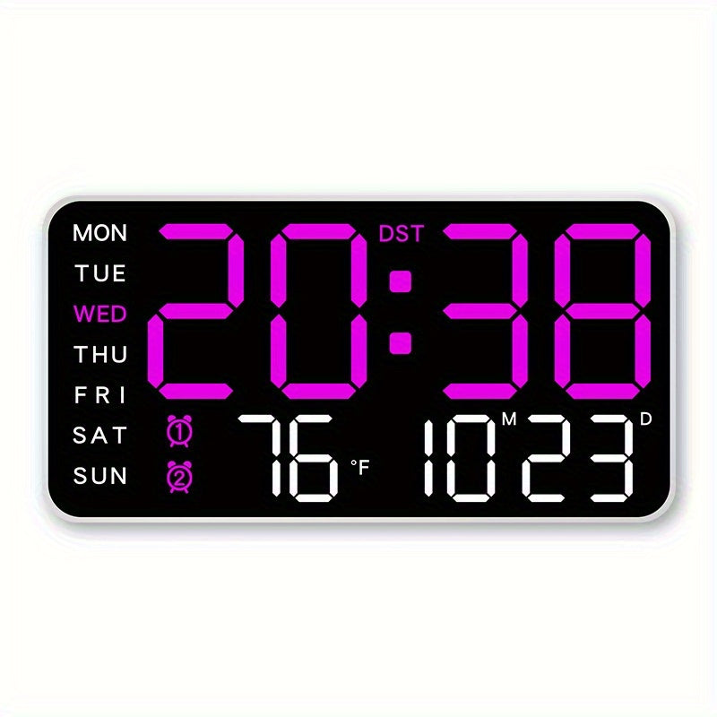 Digital Wall Clock with Voice Control Dual Alarms USB Power Temperature Display Adjustable Brightness Black