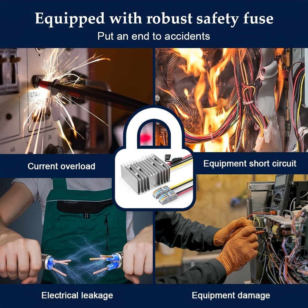 Aluminum 24V to 12V DC Voltage Converter with Fuse for Vehicles and Outdoor Use