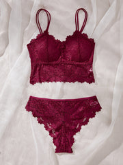 Women’s Lace Sunflower Suspender Lingerie Set No Steel Ring Monochrome