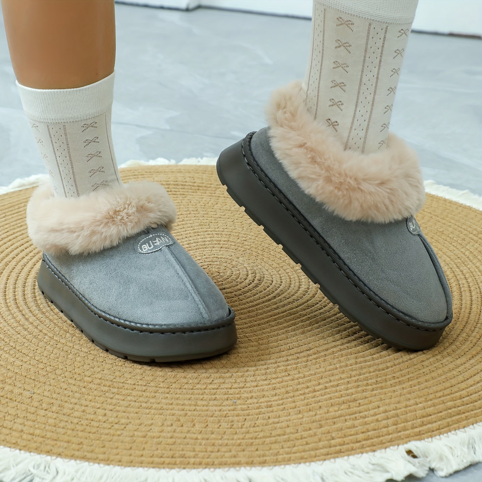 Women's EVA Snow Boots Slippers Indoor Warm Plush Thick Sole Gray Khaki Brown Pink